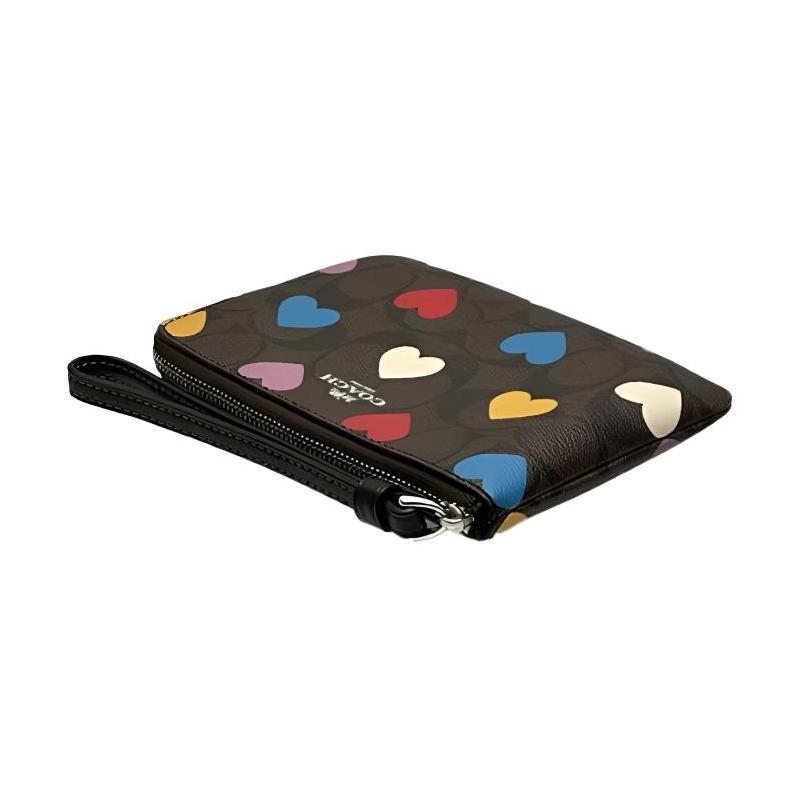 COACH Corner Zip Classic Presbyopia Love PVC (Polyvinyl Chloride) with Leather Clutch Mini Women's Dark Brown Print