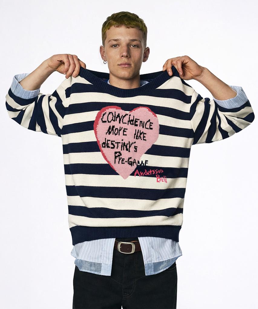 ADSB ANDERSSON BELL Boys Heart Message Crew-Neck Sweater Atb1453M(Navy/Ivory)