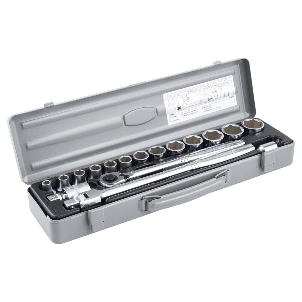 TONE Socket Wrench Silver Set, 12.7mm (1/2") Drive, 750MS, 17-piece set,
