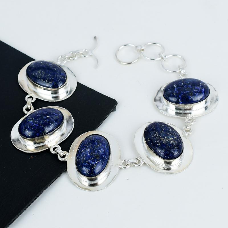 Natural Lapis Lazuli Gemstone Handmade 925 Sterling Silver Bracelet, Lapis Lazuli Bracelet For Wife , Unisex Bracelet, Engagement Gifts