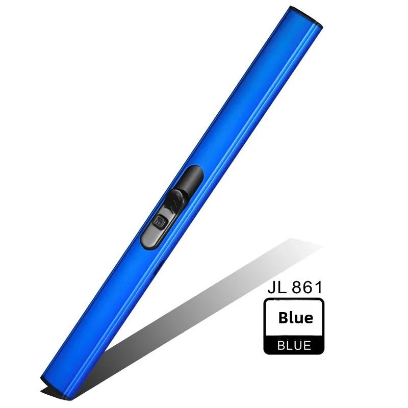Уличная USB-зажигалка для барбекю, перезаряжаемая, длинная, для кухонной газовой плиты, ветрозащитная, плазменная, без пламени, электрическая синий