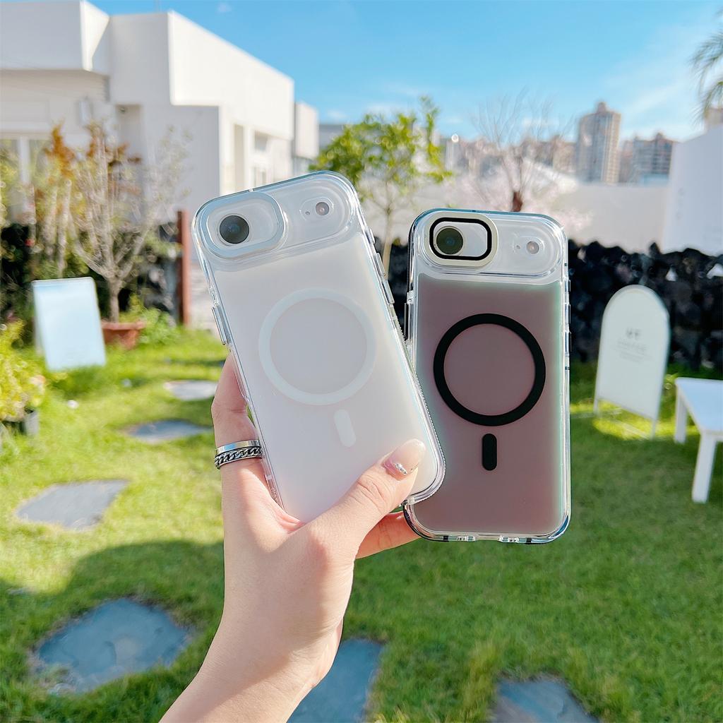 For iPhone Air Magnetic Case TPU Acrylic Phone Back Cover with Lens Film and Kickstand