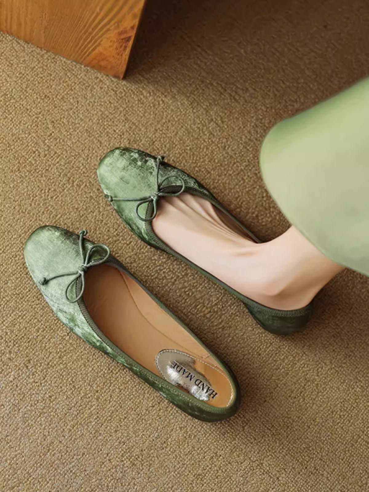 

Женские повседневные балетки без шнуровки с круглым носком и закрытым носком, повседневные туфли на плоской подошве с бантом, женские удобные рабочие нарядные туфли на плоской подошве, прогулочная обувь 35 зелёный