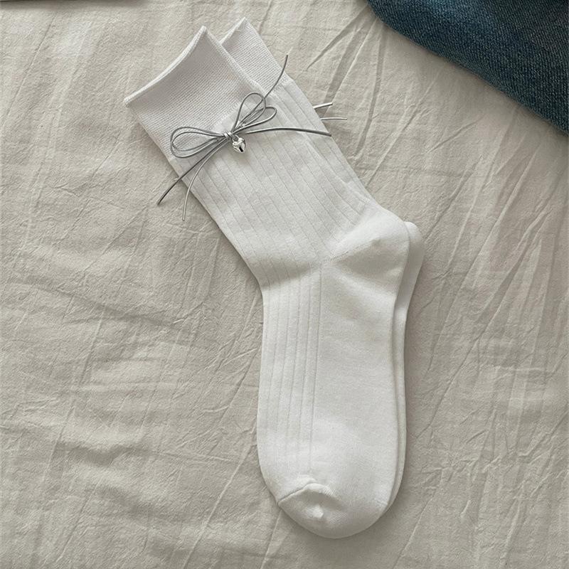 Female Spring and Autumn Cotton Double Bow Love Ballet Wind Drum Pile Socks