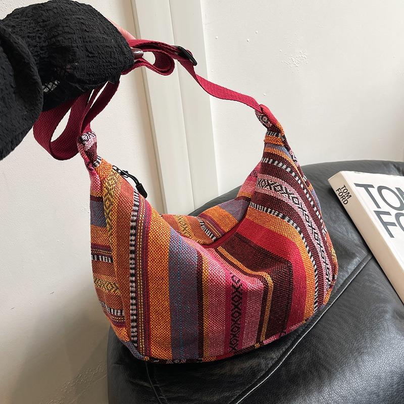 Neue Damenhandtasche Retro Regenbogen gestreifte Canvas Umhängetasche Messenger Bag Große Kapazität Knödeltasche