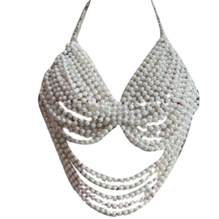 Pearls Body Chain Bra Multilayer Pearls Chest Chains Body Accessories Jewelry for Women Girls Nightclub Raves Body Jewelry 1