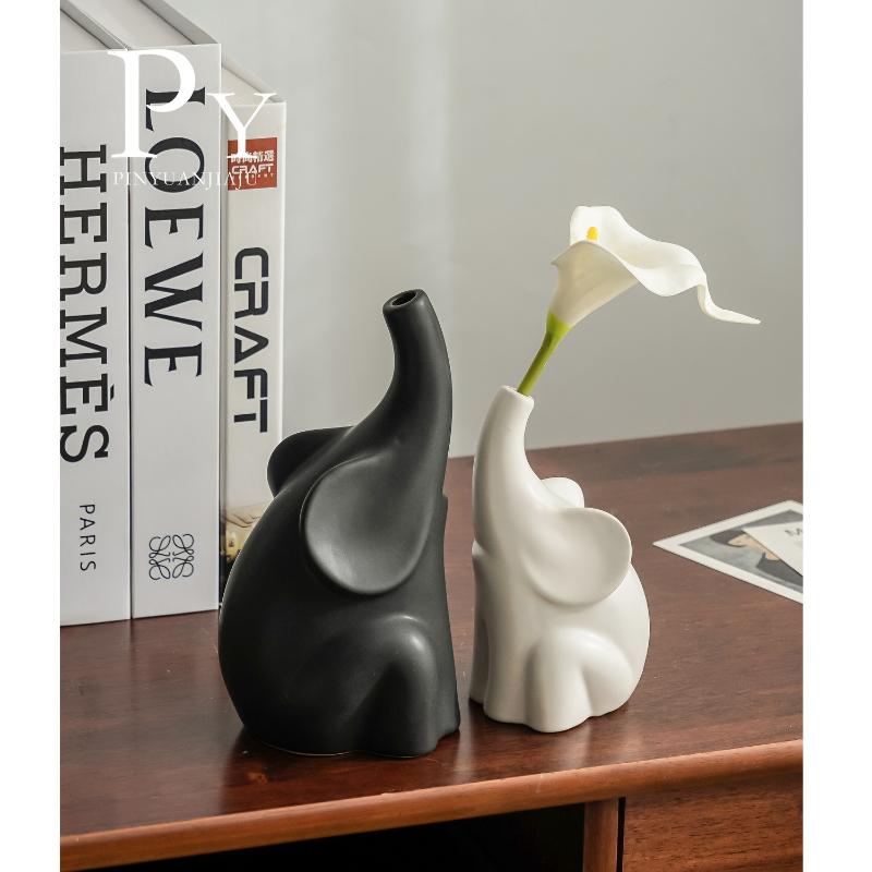 Modern Nordic-style Elephant Vase Ornaments, Artificial Flowers, High-end Home Entrance Decoration, Living Room and Office Gifts