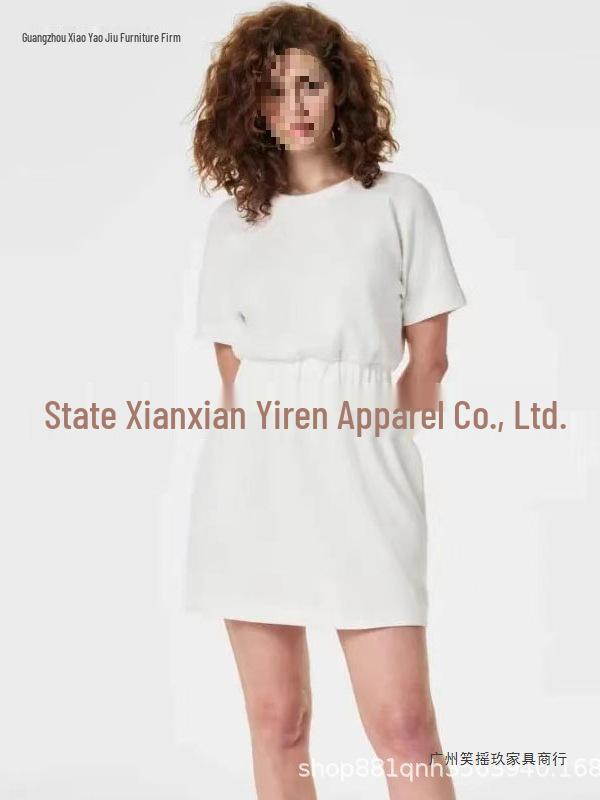 

Women s Summer Solid Color Loose Dress with Patch Pockets and Elastic Waist, Short Sleeve XL чёрный