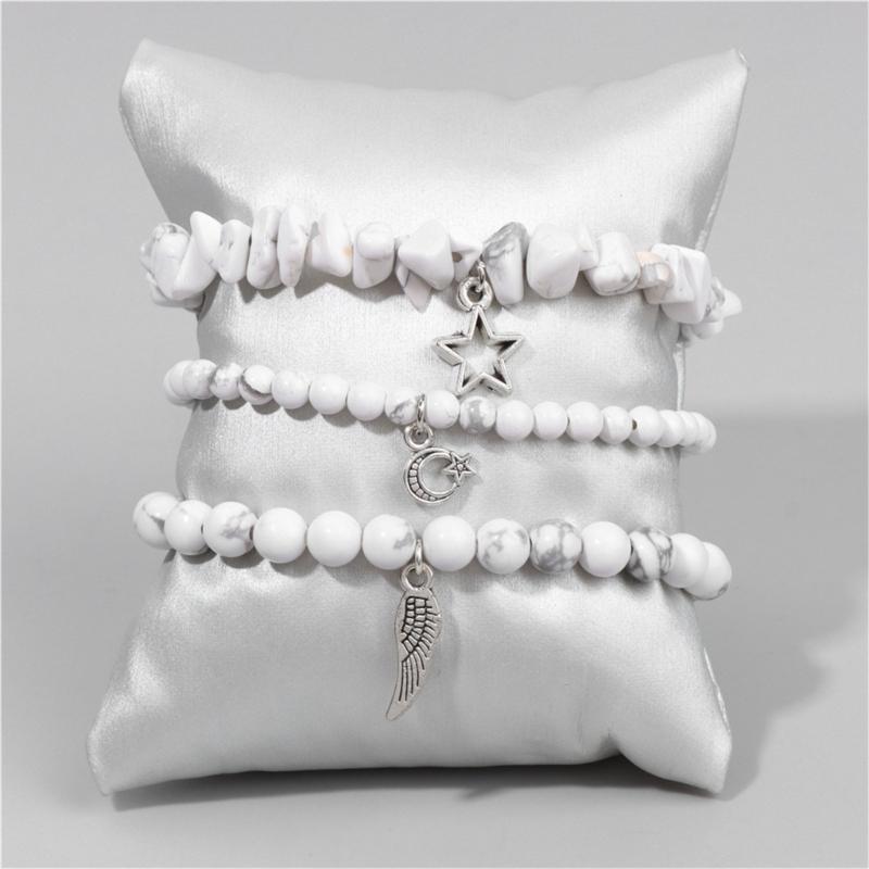 Pack Of 3 Trendy Star And Moon Pendant Bracelets For Women Fashionable Crystal Alloy Writ Chain Jewelry