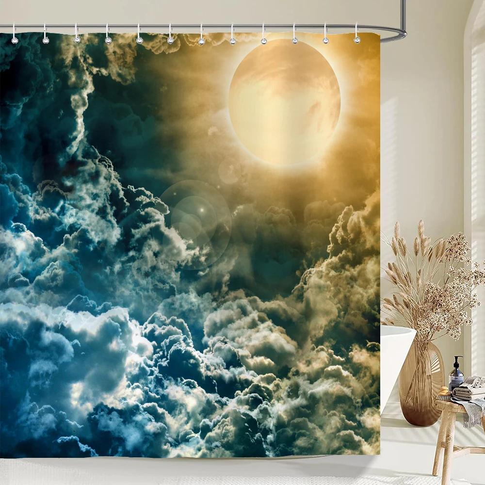 Moon Earth Starry Sky pattern Shower Curtains Waterproof Bathroom Decor 3D Printed Fabric with Hooks Decoration Shower Curtain