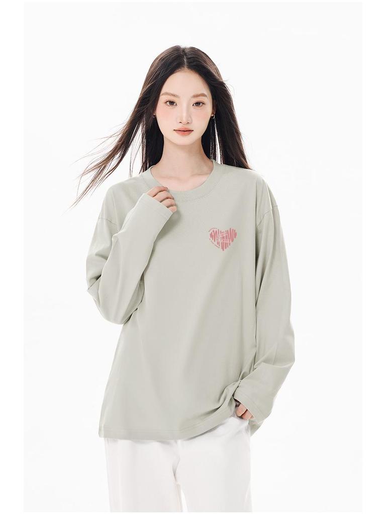 Women's 2025 American Style Pure Cotton Long-Sleeve T-Shirt: Loose Fit, Ideal for Autumn/Winter.