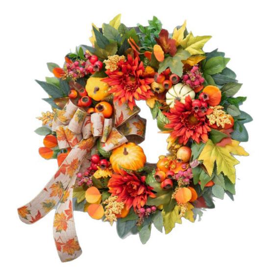 18 Inch Fall Wreath for Front Door Artificial Pumpkin Wreath with Dahlia Berries And Bow Large Autumn Wreath for Thanksgiving Farmhouse Indoor