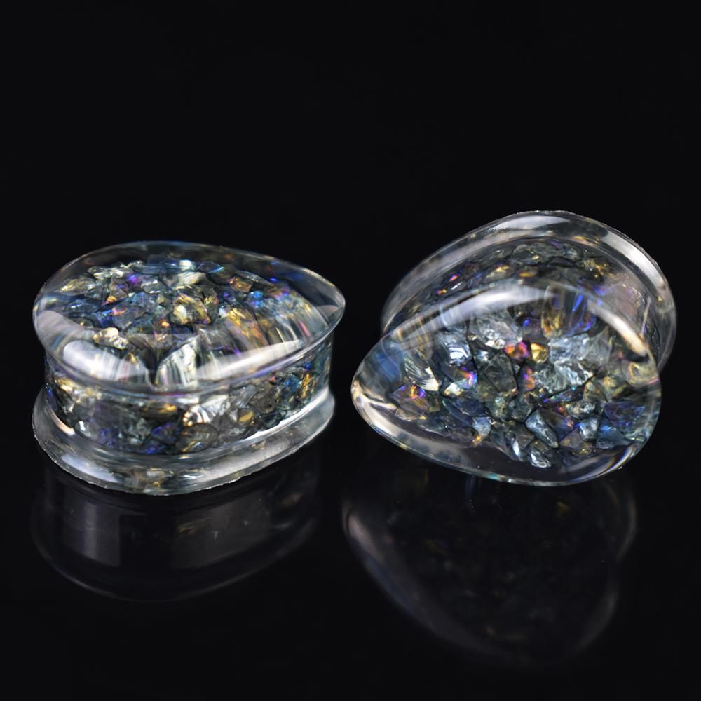 2pcs 8-50mm Multicolore Paillettes Brillantes Goutte d'Eau Plug d'Oreille Tunnels Jauges Écarteur Élargisseur d'Oreille Bijou de Corps pour Femmes Hommes