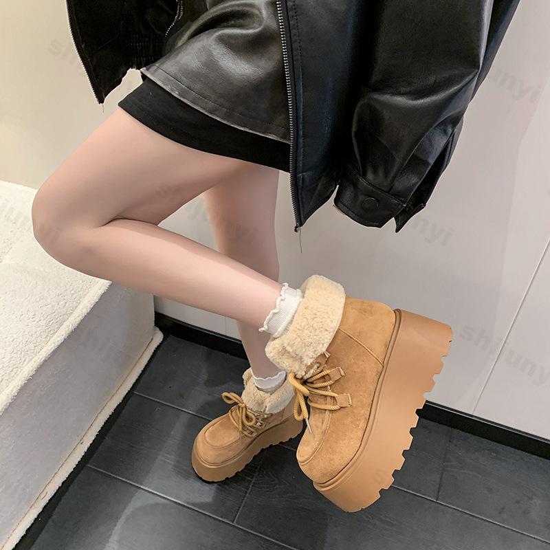Winter Women Fur Snow Boots 2026 Chunky Platform Retro Warm Plush Cotton Shoes Fashion Non Slip Outdoor Ankle Boots Botas Mujer