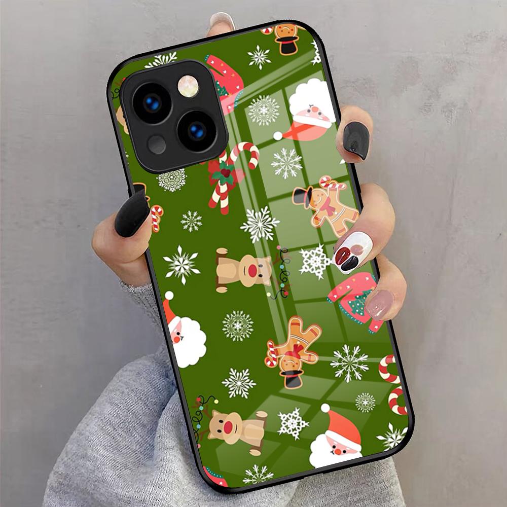 Christmas Santa Claus Snowman Phone Case For IPhone 17 Pro Max 16 15 14 Pro Max 13 11 X Xs Xr 8 7Plus Glass Cover
