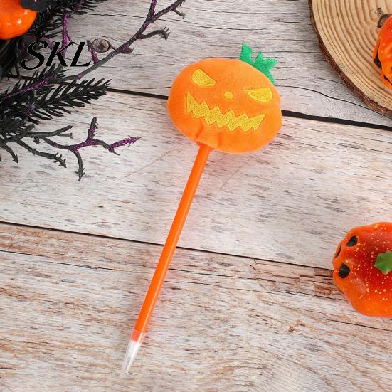 Smooth Writing Pens Halloween Pumpkin Gel Ink Pen, 0.7mm Rollerball Pen with Plush Pumpkin, Ergonomic Ballpoint Novelty Black for Party Favors,