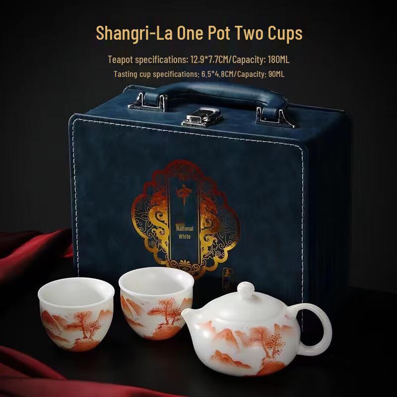 Hand-painted Suet Jade White Porcelain Travel Tea Set