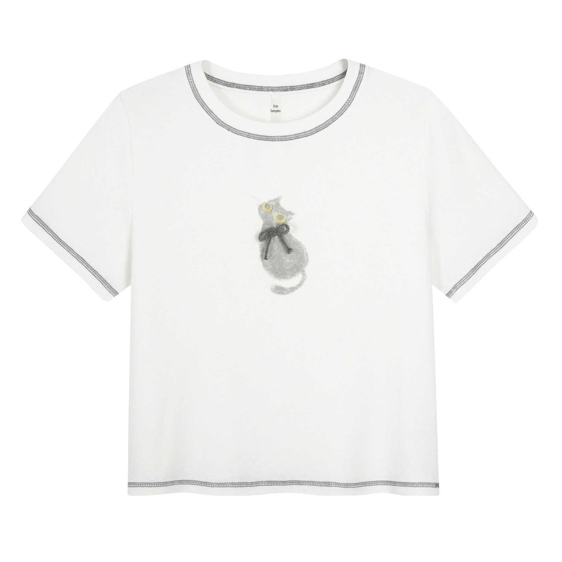 

Футболка летняя приталенная большого размера с принтом кошки в корейском стиле - Контрастный цвет, Круглый вырез, Короткий рукав (65290) 4XL (recommended for 90-100 kg)