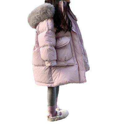 Warm and Thick Girls' Hooded Down Cotton Jacket with Big Faux Fur Collar