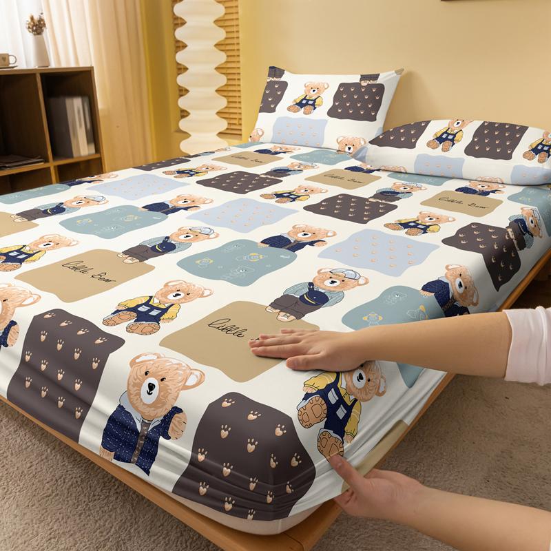 1 Cartoon Niedliche Tiere Bär Gedrucktes Mattes Spannbettlaken, Schlafzimmer Bedruckter Bettbezug, Bettwäsche (Ohne Kissenbezüge)