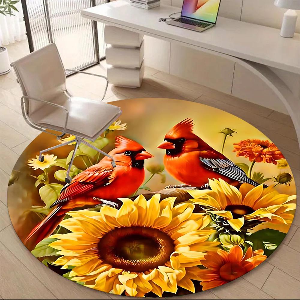 1PC Birds Sunflower Office Round Area Rug, Mat Suitable For Office, Under Office Chairs Bedroom Living Room Home Decor, Room Deco