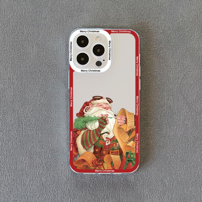 Coques de téléphone transparentes de luxe dessin animé Noël pour IPhone 11 12 13 Pro Max 14 15 Pro Max Plus X XR XS Simple Père Noël Coque transparente