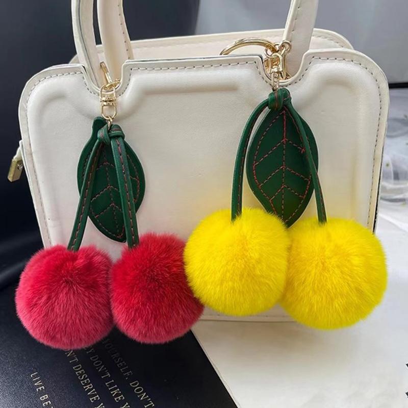 Otter Rabbit Hair Cherry Multi-Color Car Keychain Pendant Cute Pompom Doll Doll Bag Bag Hanging Key Chains For Women Gift