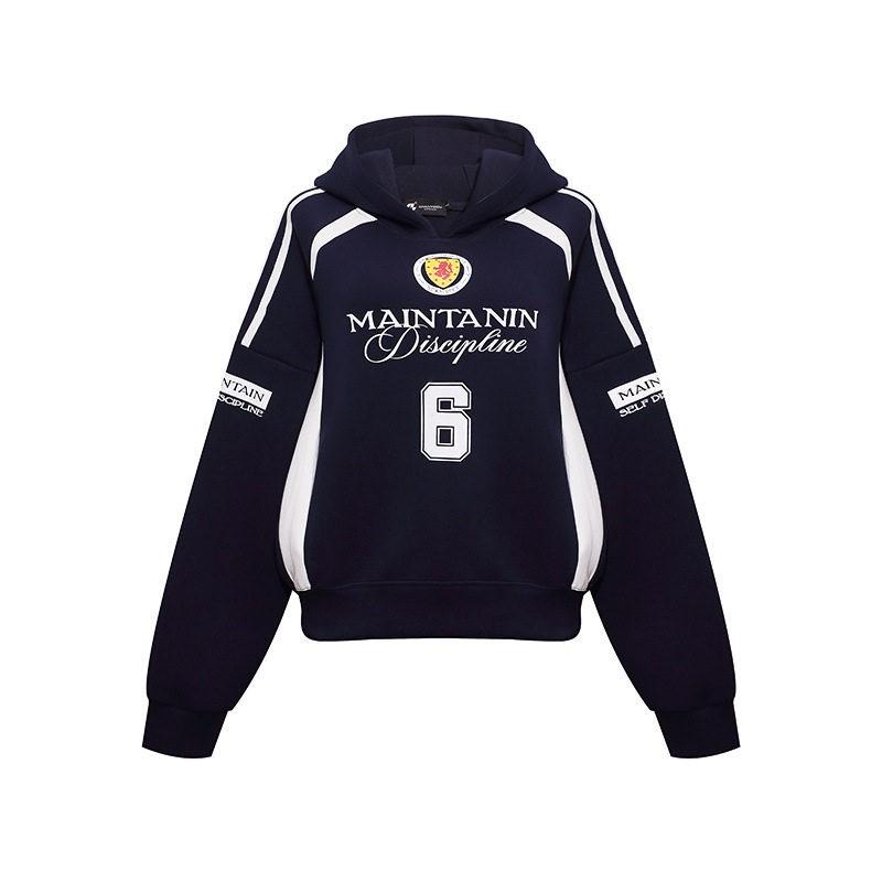 Womens Vintage Letter Print Hoodie Color Block Slim Fit Short Sweatshirt Streetwear