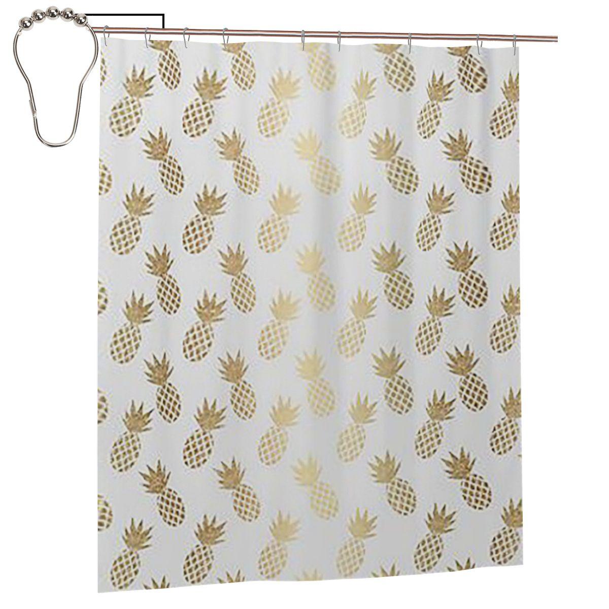 

Gold Pineapple Pattern Shower Curtain Bathroom Polyester Waterproof Bath Curtains With Hooks W60H190(CM)-1 Pcs
