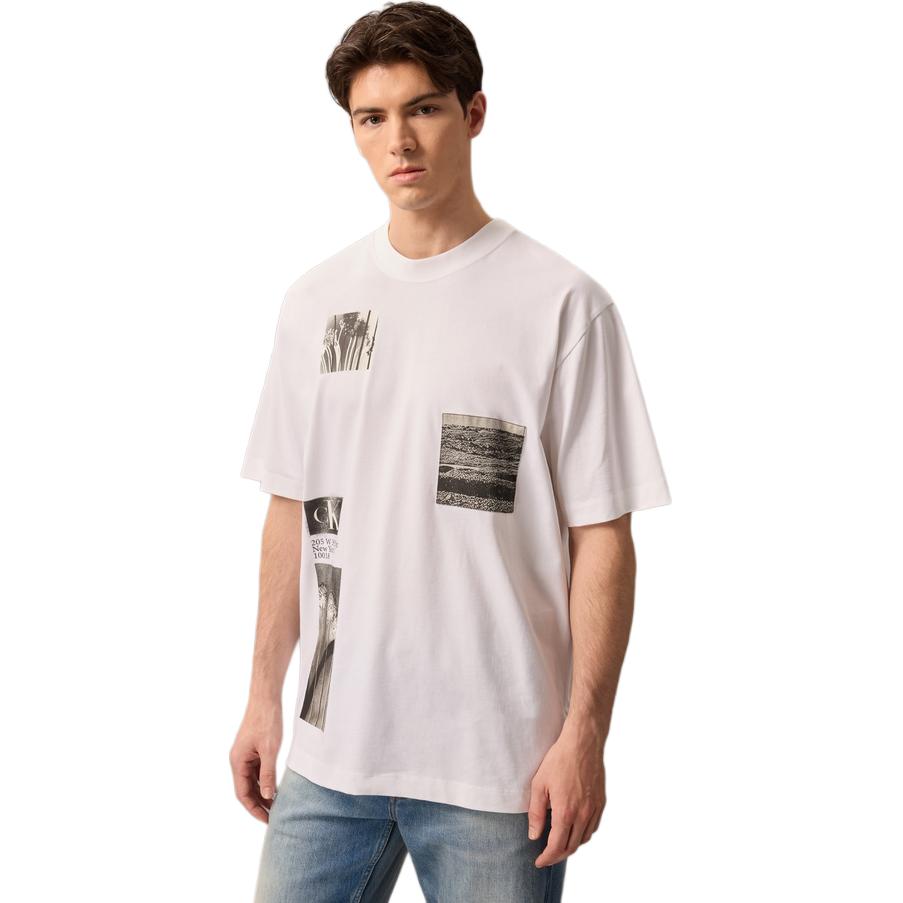 Calvin Klein Loose Round Neck Printed Short Sleeve T-Shirt Unisex Tops Bright-White J322868-YAF
