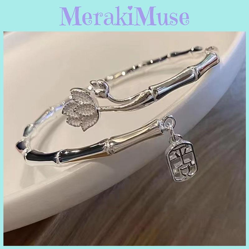 Exquisites Armband im neuen chinesischen Stil mit Lotus und Bambus, elegantes Legierungsarmband für Frauen