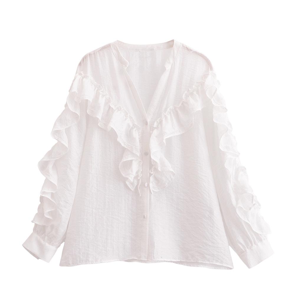 

Cross-Border Spring/Summer 2025 Women s Ruffle Embroidered Top Large белый