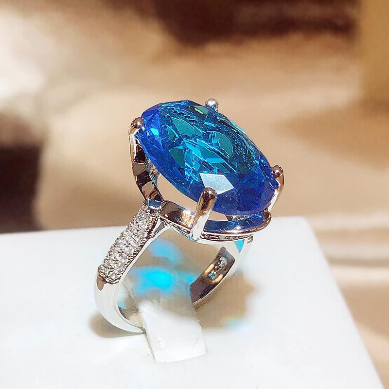 New Luxury Oval Blue Sapphire Bride Wedding Ring Sterling Silver for Women Lady Anniversary Gift Drop Shipping resizable