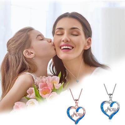 MOM Letters Heart Shaped Crystal Pendant Necklace Jewelry Mother's Day Gift For Mom