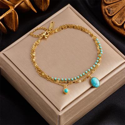 Titanstahl Personalisiertes ovales Imitationstürkis-Anhängerarmband Modeschmuckgeschenk für Damen