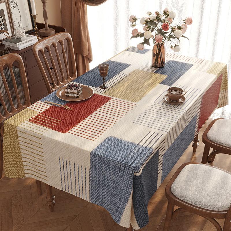 Tablecloth Waterproof And Oil-Proof Leave-In American Retro Light Luxury Rectangular Dining Table Cloth Tablecloth Pad Tablecloth