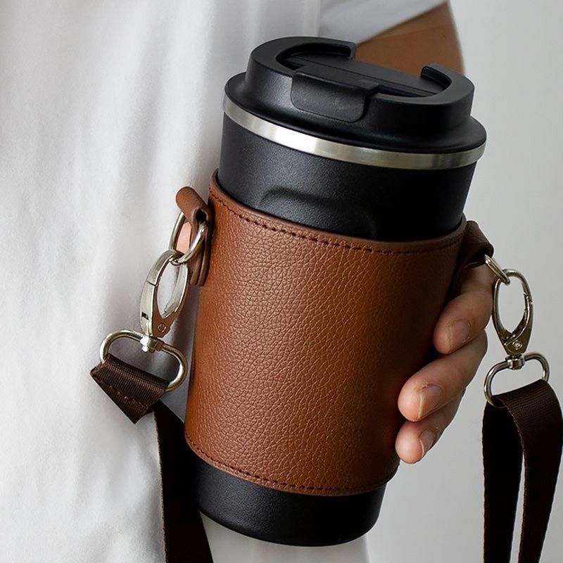 Portable Coffee Cup Holder Bag Water Bottle Sleeve PU Leather Water Cup Carrier Pouch  Handbag Beverage Milk Tea Cup Band