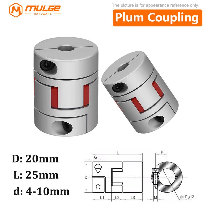D20L25 Coupler D20 L25 Two-jaw Aluminium Plum Flexible Shaft Coupling Motor Connector Flexible Coupler 4mm-10mm 3x3mm
