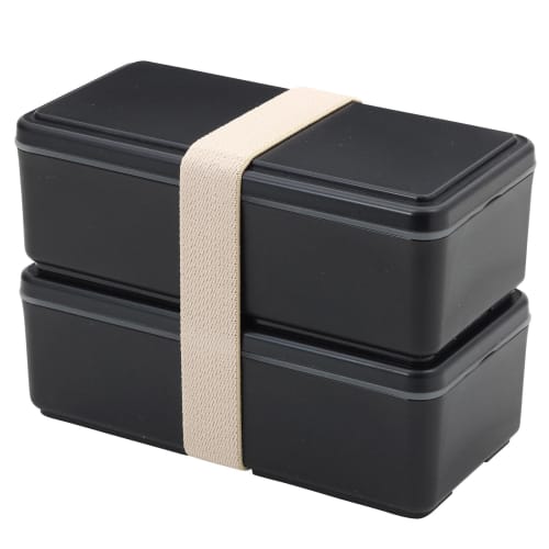 Miyoshi Seisakujyo GEL-COOL Square Lunch Box with Integrated Ice Pack, W, 2-Tier, Black, 17.8 x 8.7 x 12 cm, 1000ml Capacity, Divided, Suitable for Wo