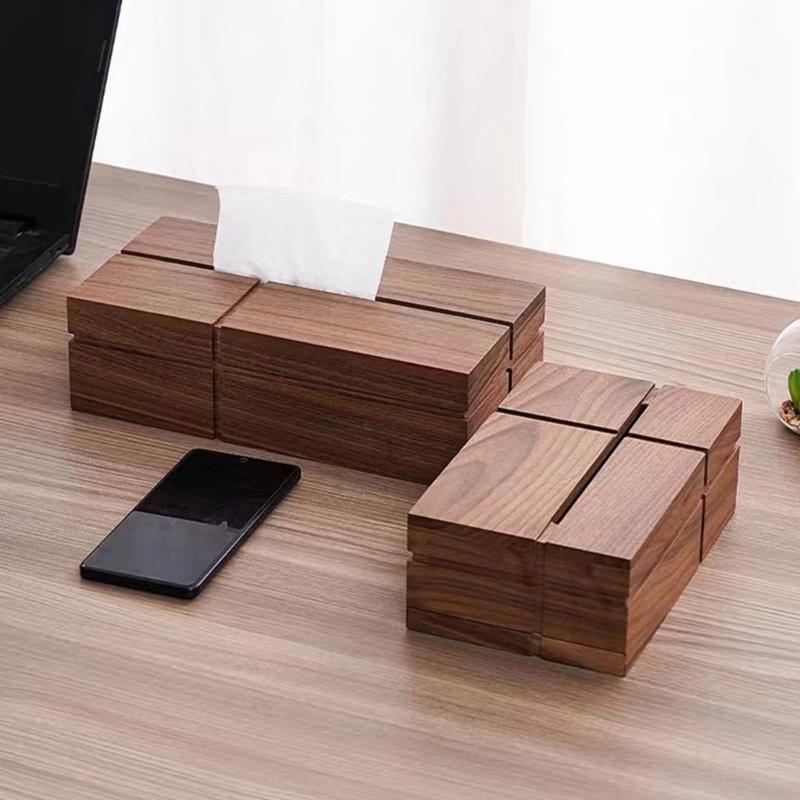Solid Walnut Wood Tissue Dispenser With Link Cut Opening Multipurpose Home Trim For Kitchen Dining Room Bedroom