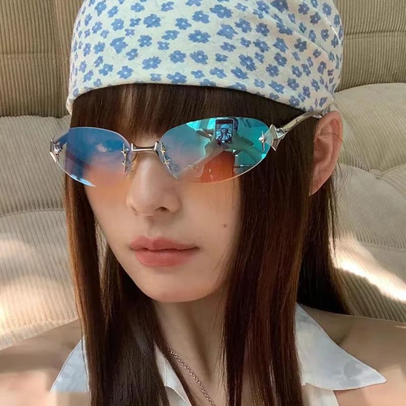 JYL Rimless Metal Decor Sunglasses UV400 Women Retro Luxury High-End / XH7586
