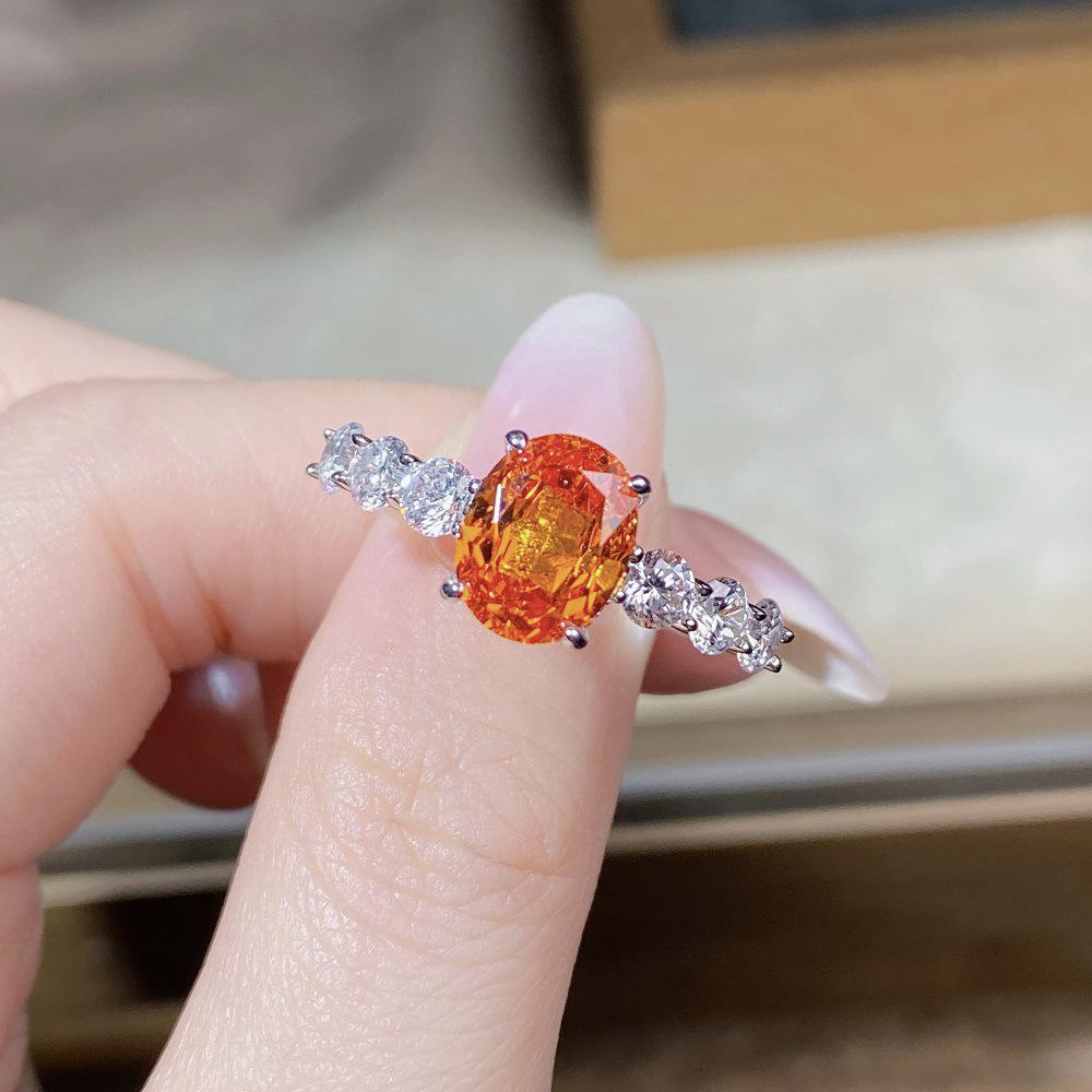 S925 Sterlingsilber Damenring - 3 Karat Ovaler Diamant in Fanta-Farbe, Beliebter Stil für Frauen.