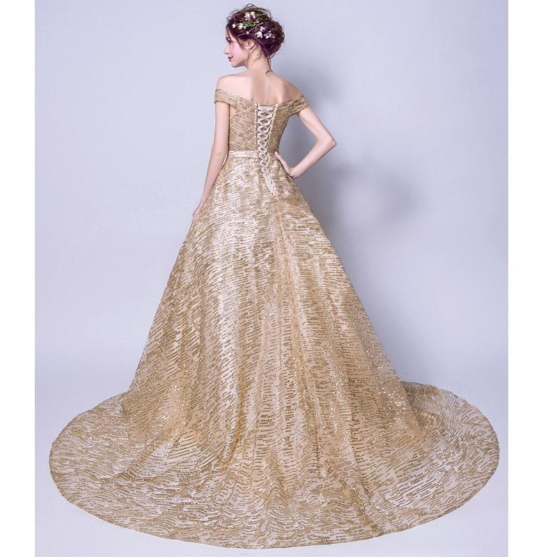 Buy Women'sl Dress Golden Gorgeous Starry Gold Bride Wedding Dress Party  Tail Long Sequin Dress S-3XL at affordable prices  free shipping, real  reviews with photos  Joom