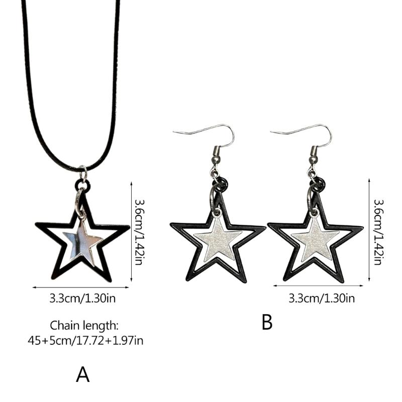 Black Star Pendant Necklace Exquisite Punk Double Star Clavicle Chain Unique Choker Jewelry Hip Hop Earring Eye Catching