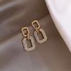Diamond-Studded Geometric Silver Needle Earrings - Minimalist French Luxury for Women