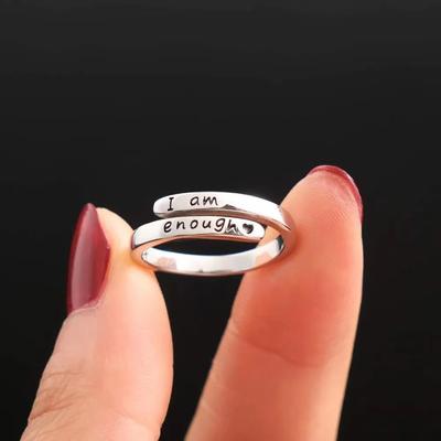 Jewelry Relief Fidget & Anxiety Silver Color Engraving Letters Open Adjustable Rings for Women Gift