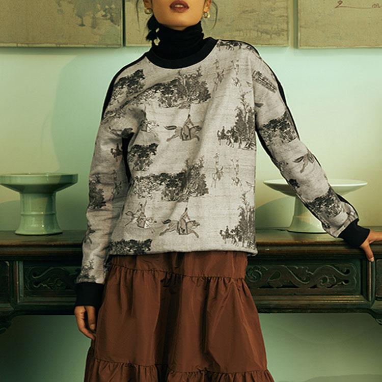 Li-Ning X Forbidden City Treasure Pavilion Fitted Pullover Crew Neck Long-Sleeve Sweatshirt Unisex Tops Black AWDPD31-2