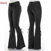 Jeans Acampanados de Color Sólido de Cintura Alta Para Mujer Pantalones Largos de Denim Elástico Con Decoración de Lazo Elegantes Pantalones Casuales