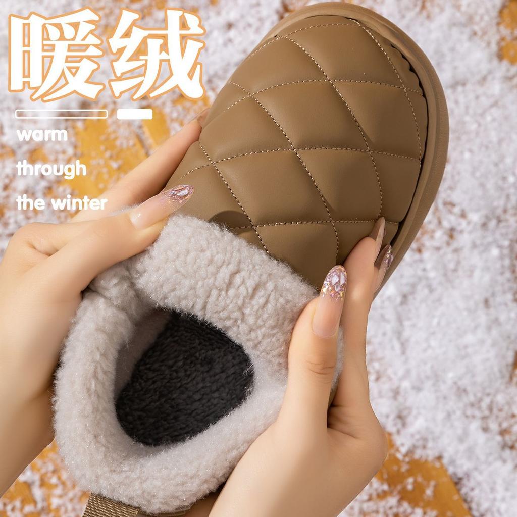 Cotton slipper bag and autumn and winter warm couple thick-soled indoor home PU waterproof cotton shoes