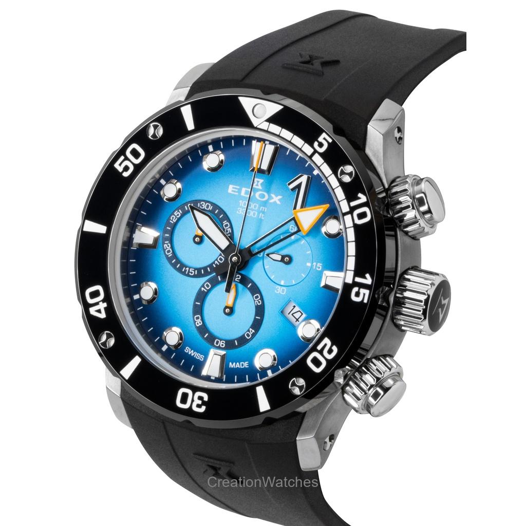 Edox CO-1 Chronograph Rubber Strap Blue Dial Quartz Diver's 10242-TIN-BUIDN 1000M Men's Watch